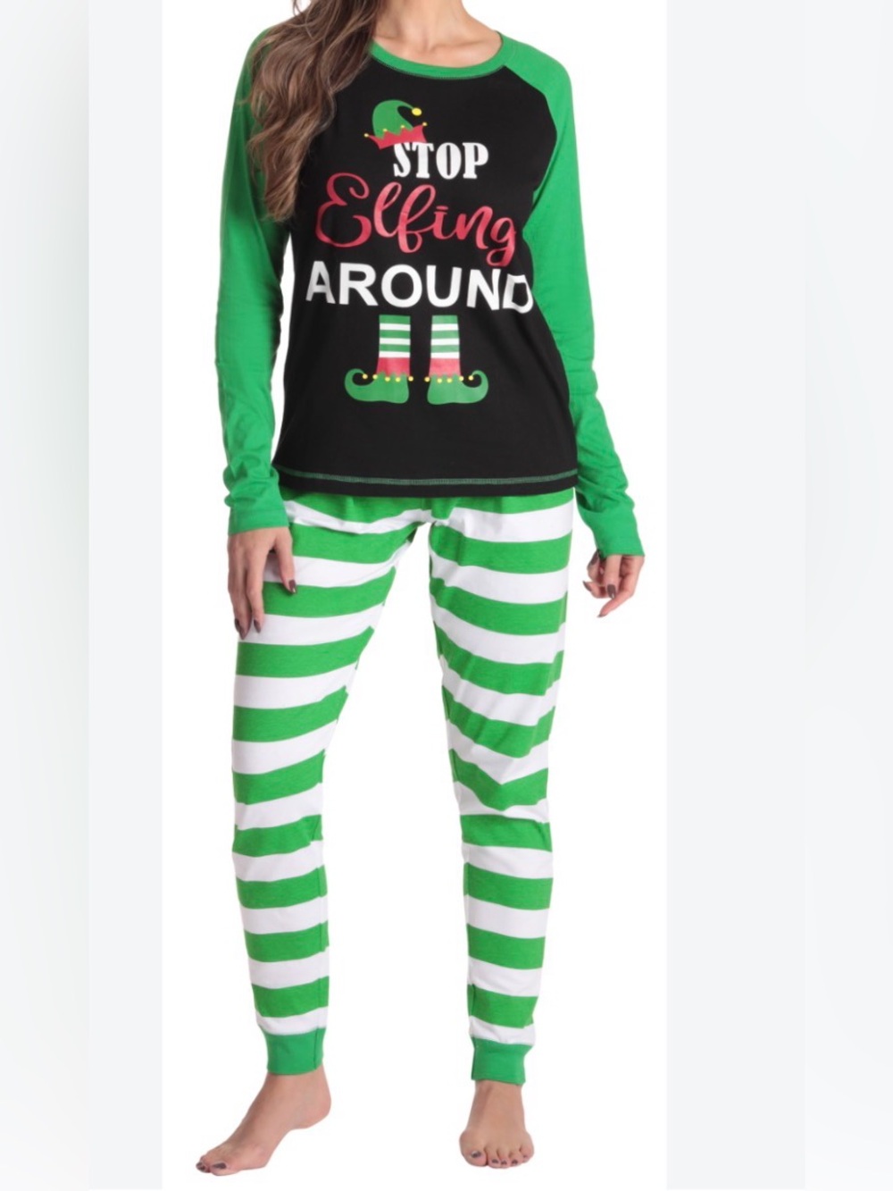 NWT followme Family Cotton Womens Pajamas Stop Elfing Around 2 piece Set size XL